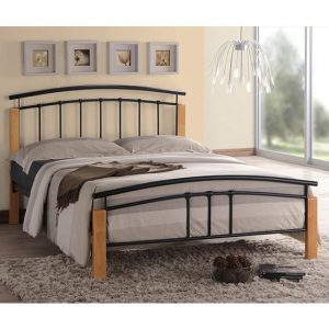 tetron-metal-double-bed-black-beech-wooden-posts