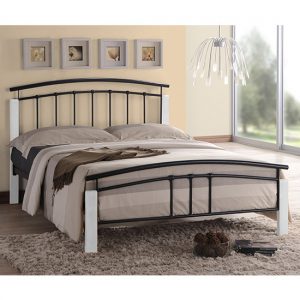 tetron-metal-double-bed-black-white-wooden-posts
