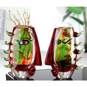 viso-glass-set-of-2-decorative-vase-green-red