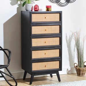 vlore-narrow-wooden-chest-of-5-drawers-black