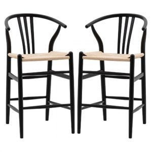 whiten-black-wooden-bar-chairs-pair