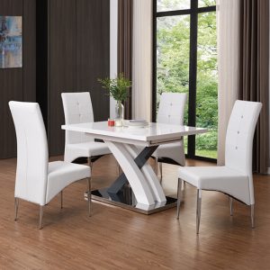 Axara-Small-Gloss-Extendable-table-White-Grey-4-chairs