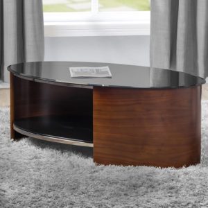 Bent-Coffee-Table-Oval-Black-Glass-Walnut-New