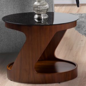 BentWood-Side-Table-Oval-Black-Glass-Walnut-Base
