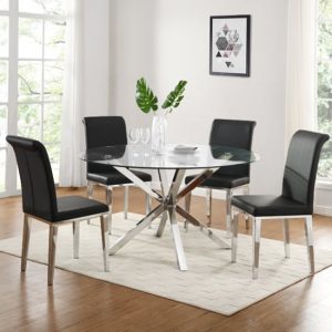 Crossly-Round-Glass-Dining-Set-With-4-Kirkland-Black-Chairs