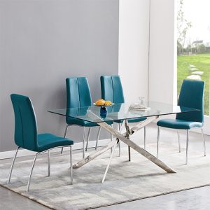 Daytona-Rectangular-Glass-Dining-Table-4-Opal-Teal-Chairs