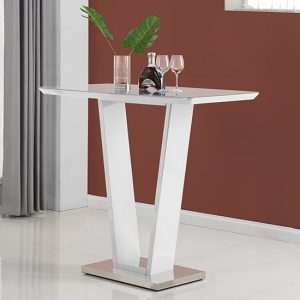 Ilko-Gloss-Bar-Table-White-Stainless-Steel-Base-New