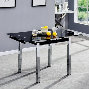 Paris-Extending-Black-Glass-Dining-Table-Chrome-New
