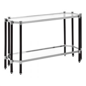 allessa-clear-glass-console-table-black-silver-frame