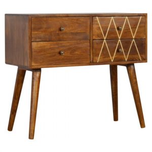 amish-wooden-brass-inlay-console-table-chestnut-4-drawer