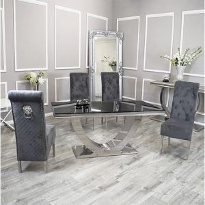 avon-black-glass-dining-table-4-elmira-dark-grey-chairs