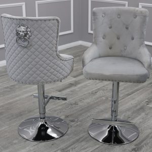 benton-lion-knocker-light-grey-velvet-bar-stools-pair