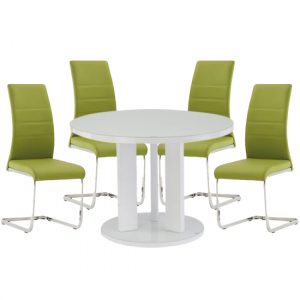 brambly-white-gloss-glass-dining-table-4-soho-green-chairs