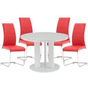 brambly-white-gloss-glass-dining-table-4-soho-red-chairs