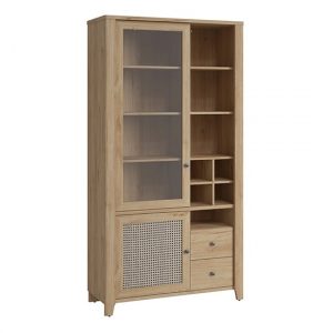 cicero-display-cabinet-2-door-2-drawer-oak-rattan-effect