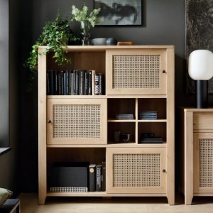 cicero-highboard-3-sliding-door-oak-rattan-effect