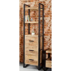 clio-industrial-slim-bookcase-oak-3-drawers-1-shelf