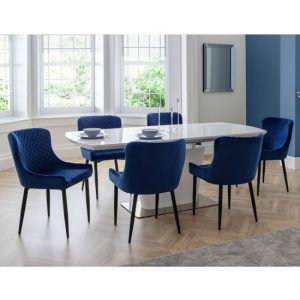 como-extending-dining-set-6-luxe-blue-velvet-chairs