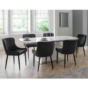 como-extending-dining-set-6-luxe-grey-velvet-chairs