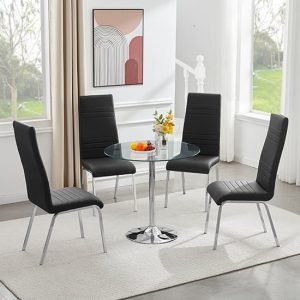 dante-round-clear-glass-dining-table-4-dora-black-chairs