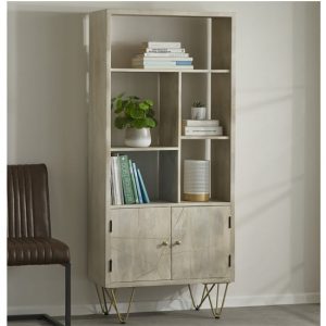 dhort-wooden-bookcase-natural-2-doors-5-shelves