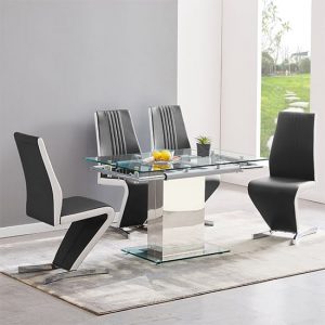 enke-extending-clear-glass-dining-table-4-gia-black-chairs