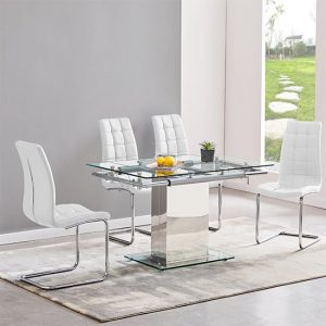 enke-extending-clear-glass-dining-table-4-paris-white-chairs