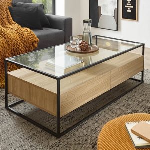 ercolano-clear-glass-coffee-table-2-drawers-oak