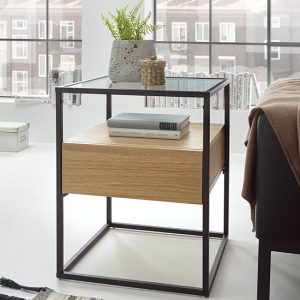 ercolano-clear-glass-side-table-1-drawer-oak