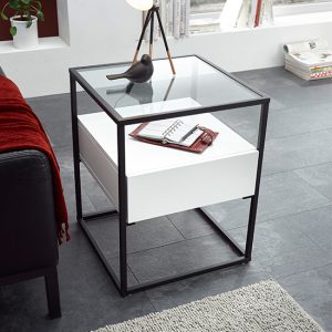 ercolano-clear-glass-side-table-1-drawer-white