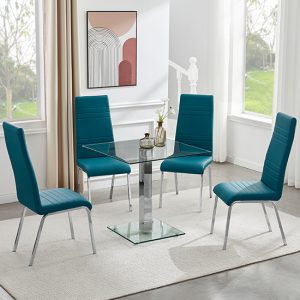 hartley-clear-glass-dining-table-4-dora-teal-chairs