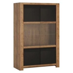 havoka-2-doors-display-cabinet-lefkas-oak-matt-black