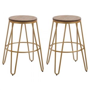 ikon-gold-effect-hairpin-leg-bar-stool-wooden-seat-in-pair
