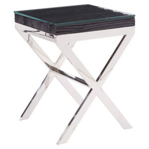 kero-glass-top-side-table-cross-base-black