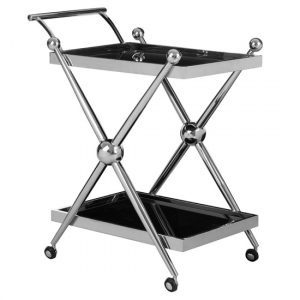 kurhah-black-glass-serving-trolley-silver-cross-frame