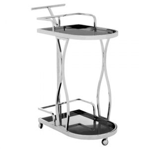 kurhah-black-glass-serving-trolley-silver-wavy-frame