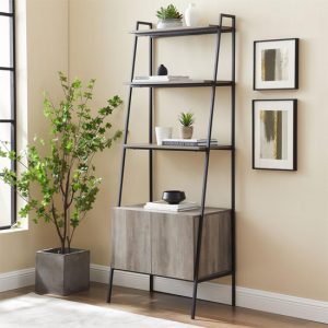 lynn-black-metal-ladder-bookcase-lower-cabinet-grey