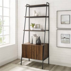 lynn-black-metal-ladder-bookcase-lower-cabinet-walnut