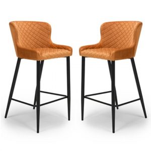 malmo-orange-velvet-fabric-bar-stool-in-pair-with-metal-base