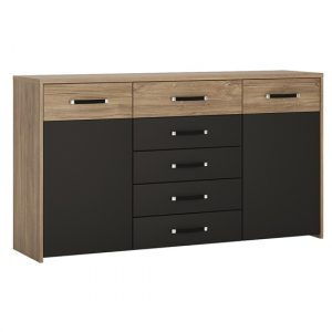 moneti-wide-2-doors-5-drawers-sideboard-oak-matt-black