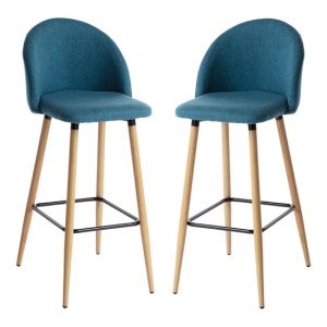 nesat-blue-fabric-bar-stools-wooden-legs-pair