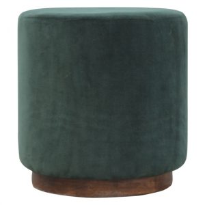nutty-velvet-footstool-emerald-green-dark-walnut-base
