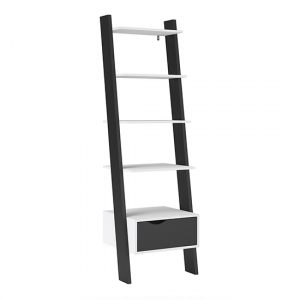 oklo-leaning-1-drawer-bookcase-white-matt-black