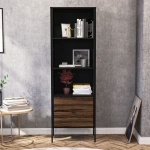 opus-wooden-bookcase-2-drawers-walnut-black