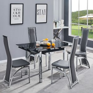 paris-black-glass-dining-table-4-chicago-grey-leather-chairs
