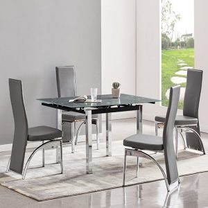 paris-extending-black-glass-dining-table-4-romeo-grey-chairs