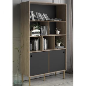 roxo-2-sliding-doors-bookcase-oak-black