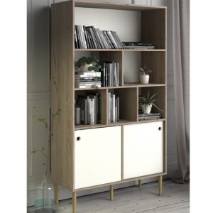 roxo-2-sliding-doors-bookcase-oak-white