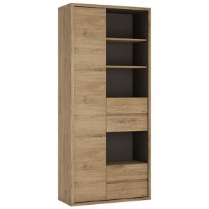 sholka-tall-wide-1-door-4-drawers-bookcase-oak