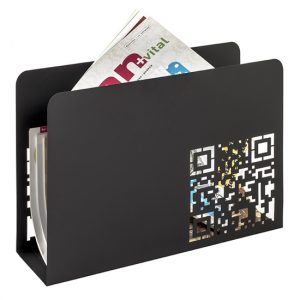 starke-metal-abstract-qr-code-punching-newspaper-rack-black